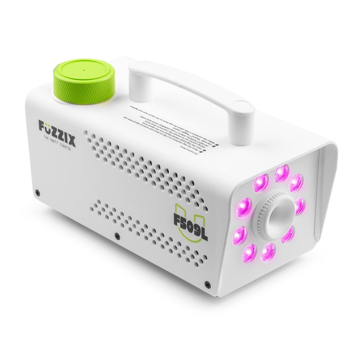 Fuzzix F509LW Party Rookmachine – 500W White Edition met 9x RGB LED’s en Draadloze Afstandsbediening