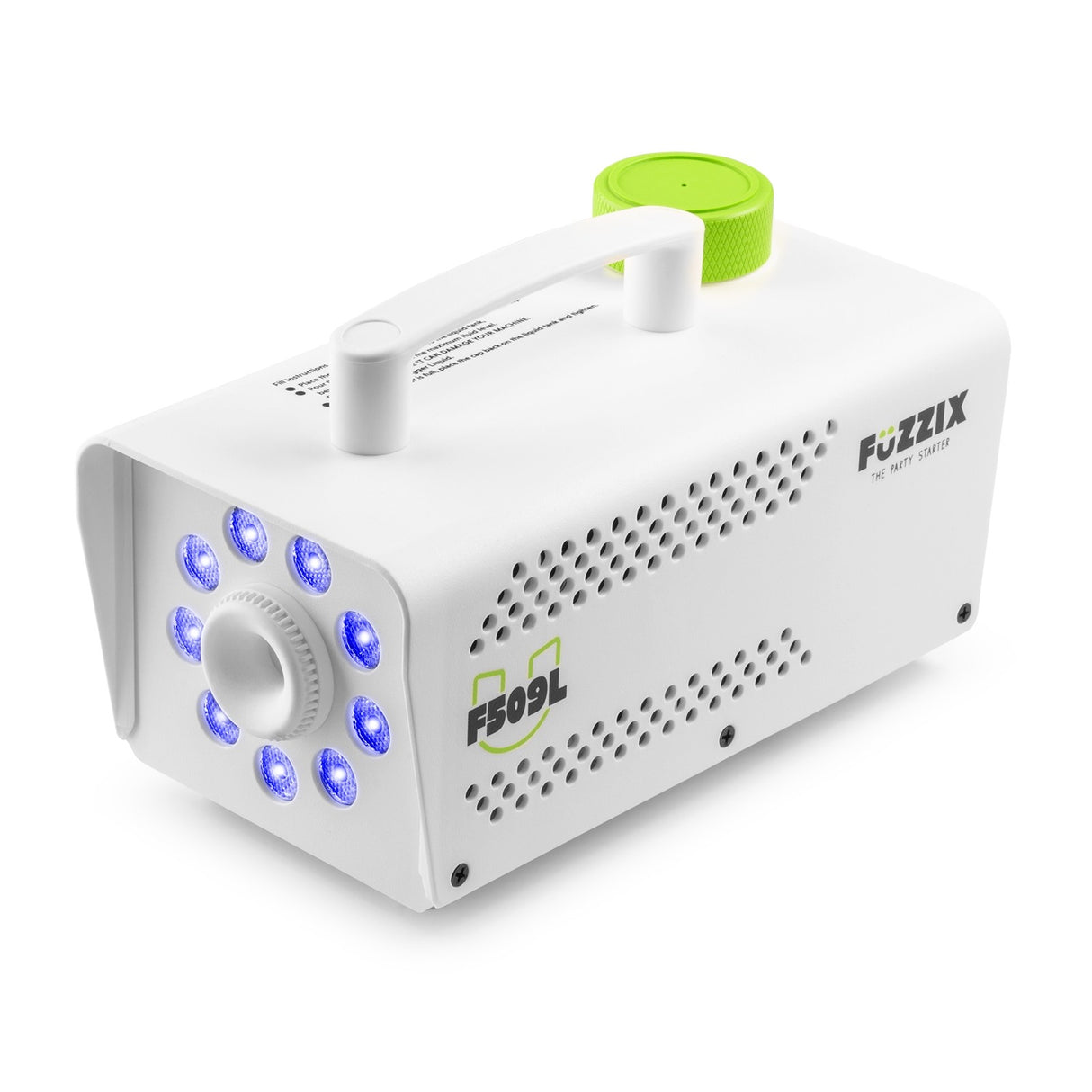 Fuzzix F509LW Party Rookmachine – 500W White Edition met 9x RGB LED’s en Draadloze Afstandsbediening