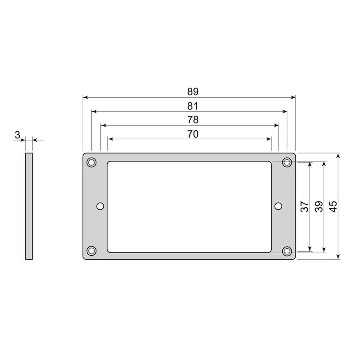 Boston HF3030BK humbucker frame, flat, 3x3mm, black