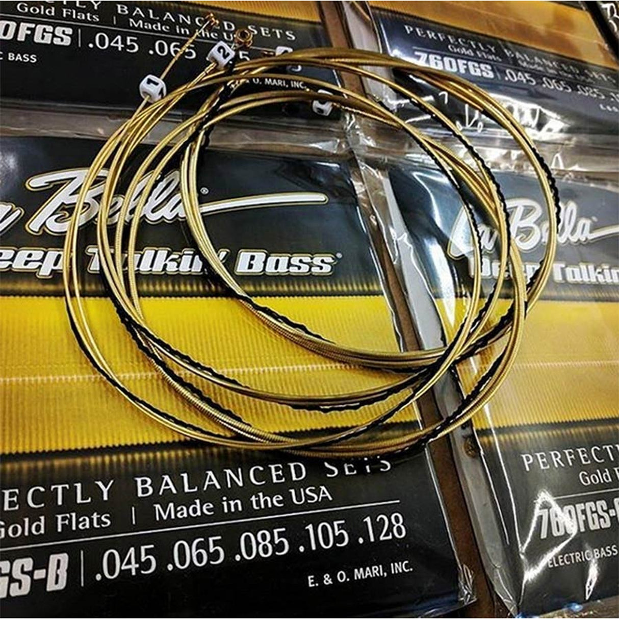 La Bella L-760FGS-B snaren set elektrisch 5-snaar bass, gold flats, 045-065-085-105-128 long scale