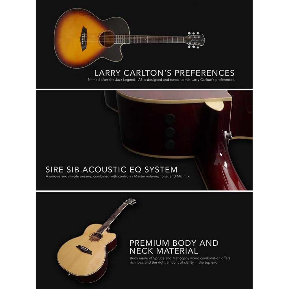 Sire Guitars A3GSNT akoestische grand auditorium gitaar met SIB electronica en cutaway, naturel