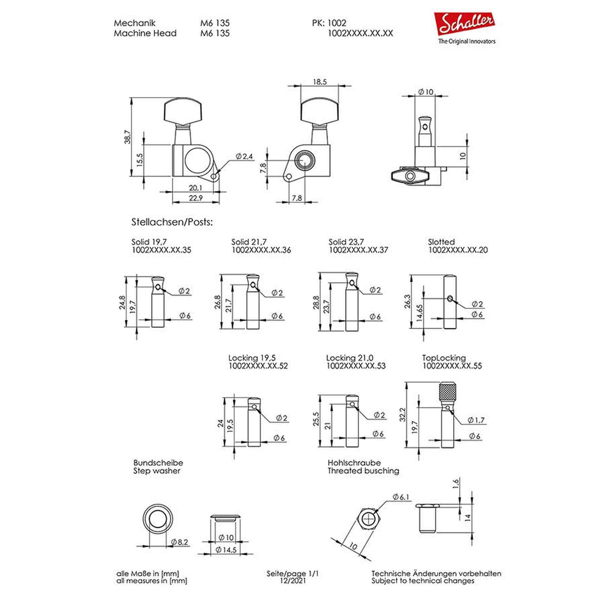 Schaller 0202200150 Stemmechanieken 6L met small metal pegs, staggered locking shaft, chroom