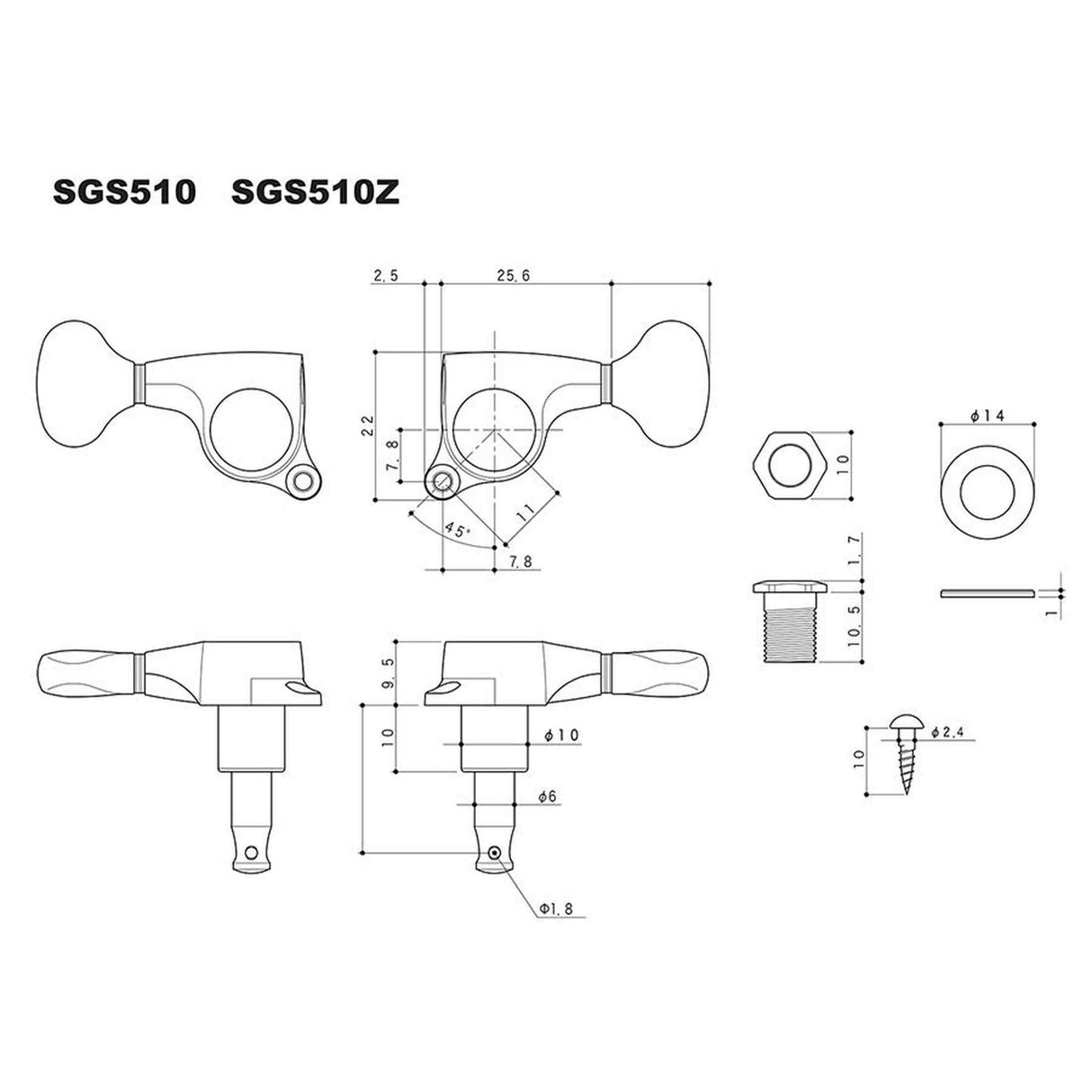Gotoh GTH14774 SGS510Z stemmechanieken met L5 knoppen, 3L3R, chroom