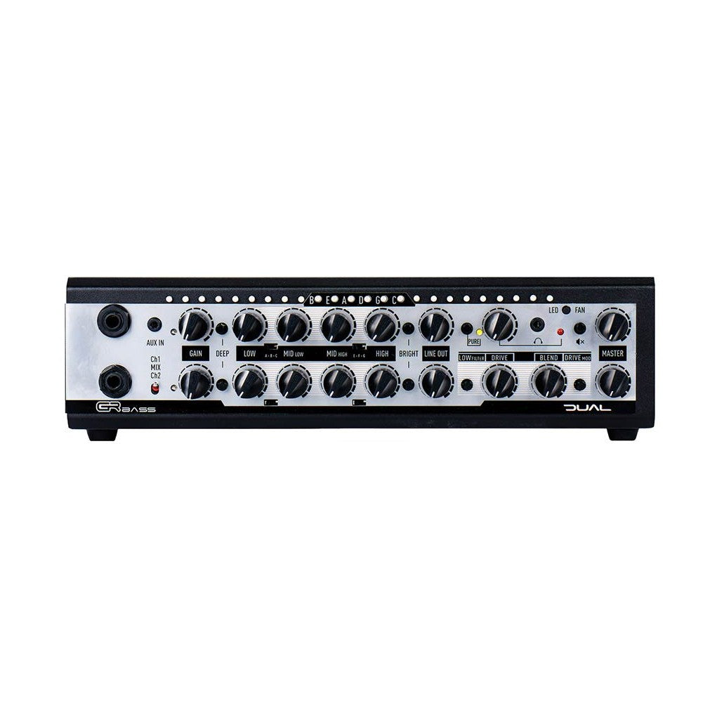 GR Bass DUAL1400 Basversterker Top – 2x 700W, 2 Kanalen, Overdrive & Dubbele DI