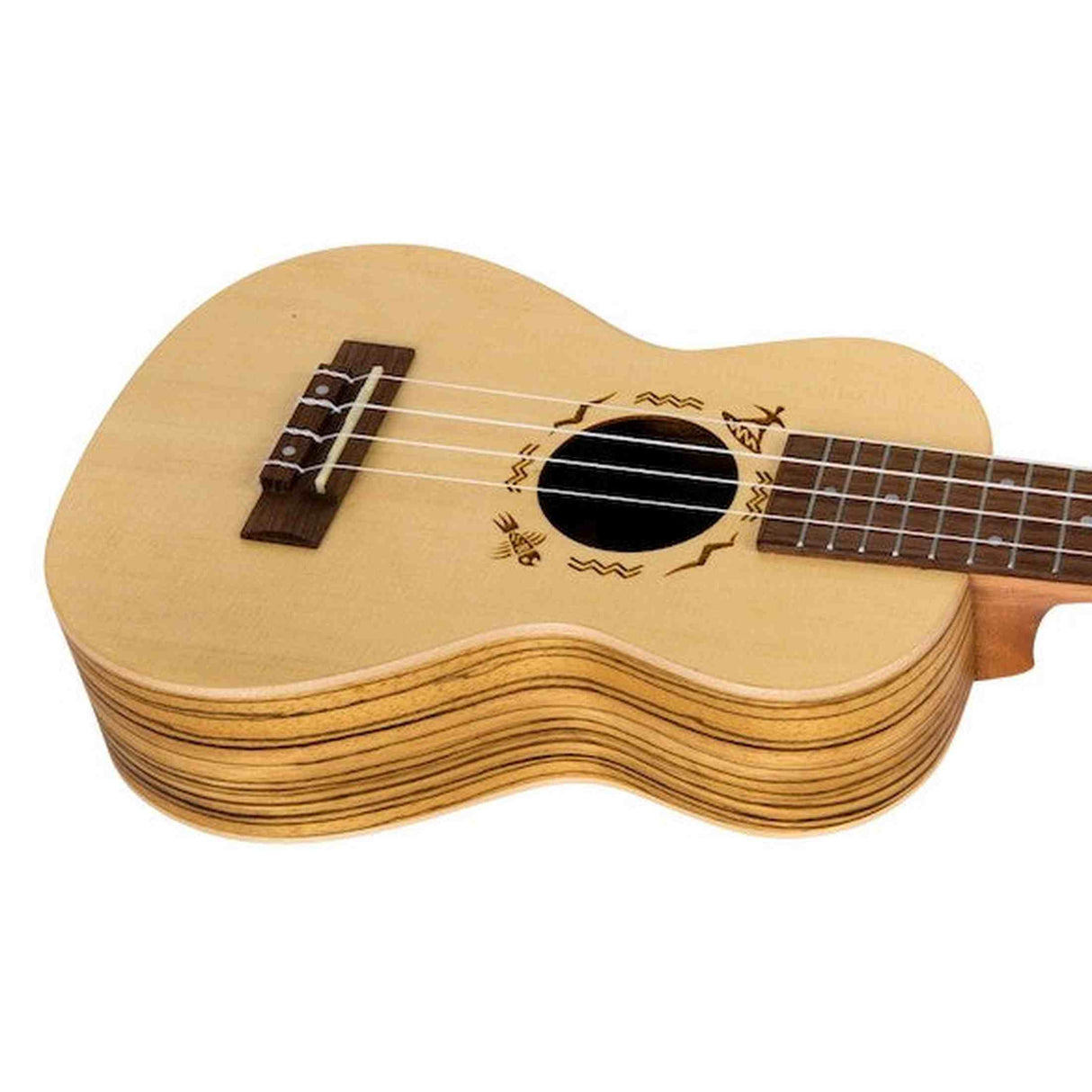 Flight DUC525 SP/ZEB Concert Ukulele met Solid Spruce Top, Zebrawood Body, Bone Topkam en Aquila Super Nylgut Snaren