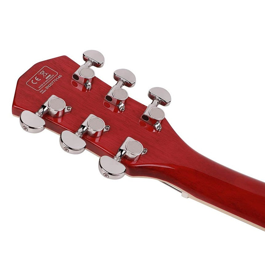 Sire Guitars H7L/STR Elektrische archtop gitaar linkshandig doorkijk rood