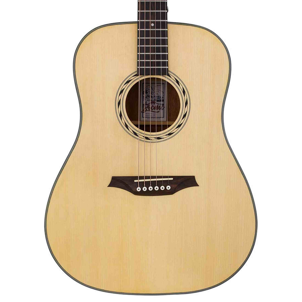Bromo BAB1 akoestische gitaarset – dreadnought, sparren/mahonie, Amara ebony toets, naturel + stemapparaat en standaard