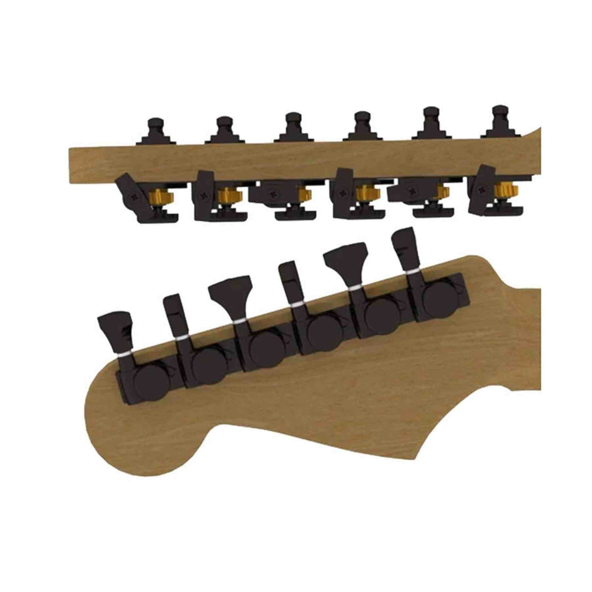 Hipshot HS6K1GL0BST Gitaar tuner upgrade kit, 6 inline Grip-Lock, open zwart staggered