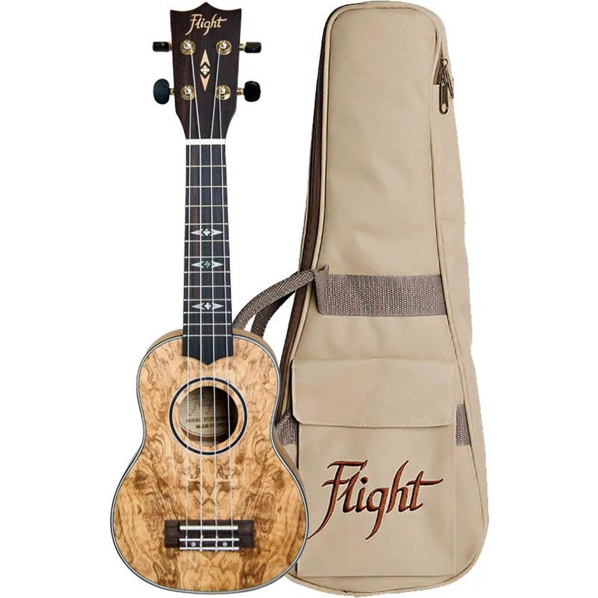 Flight DUS410 QA/QA Soprano Ukulele met Quilted Ash Body, Bone Topkam en Aquila Super Nylgut Snaren