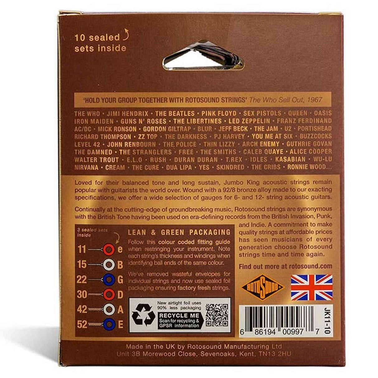 Rotosound JK11-10 Jumbo King 10-Pack Snarensets Akoestisch 011–052 – Phosphor Bronze