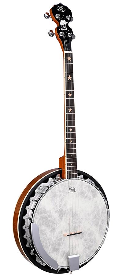 SX BJ564 4-Snarige Tenor Banjo 11 Inch Aluminium Rim met Remo Fiberskyn Vel en Gigbag