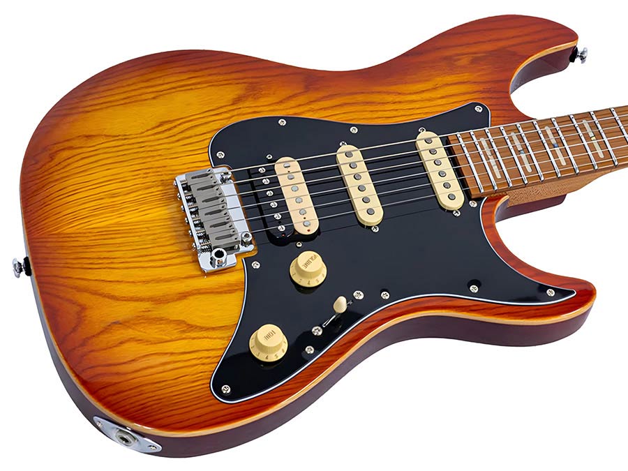 Sire S7S HSS/AB Larry Carlton S-Style Elektrische Gitaar Amber Burst met Swamp Ash Top en Locking Tuners