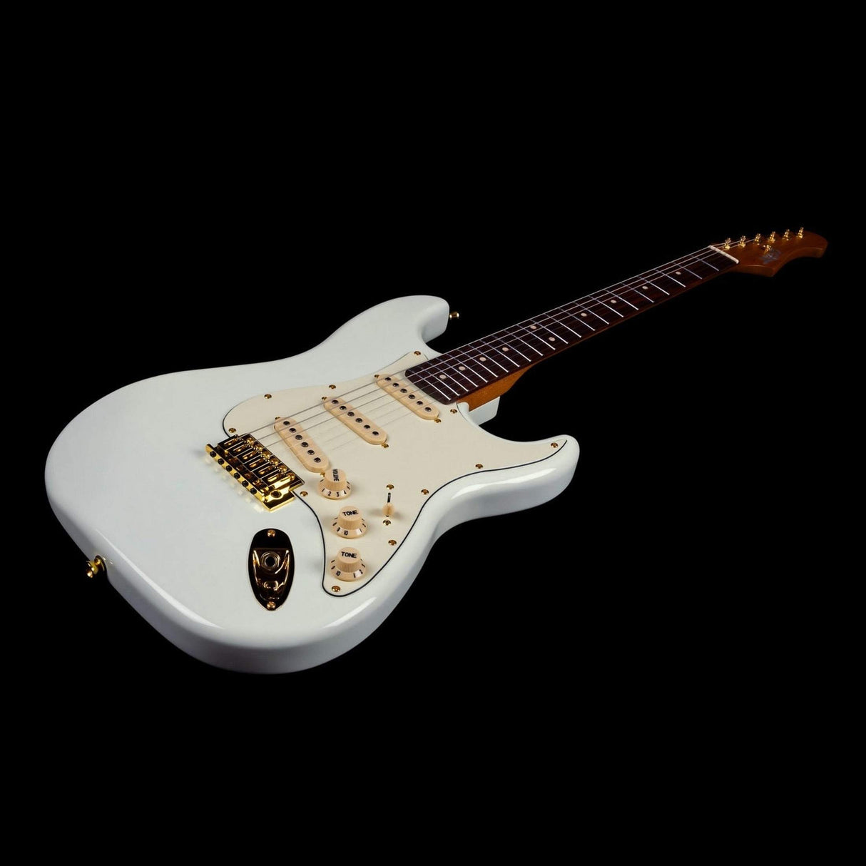 JET JS-380 OW G S-style Elektrische Gitaar SSS Alnico V Tremolo Goud Hardware Rosewood Toets Wit