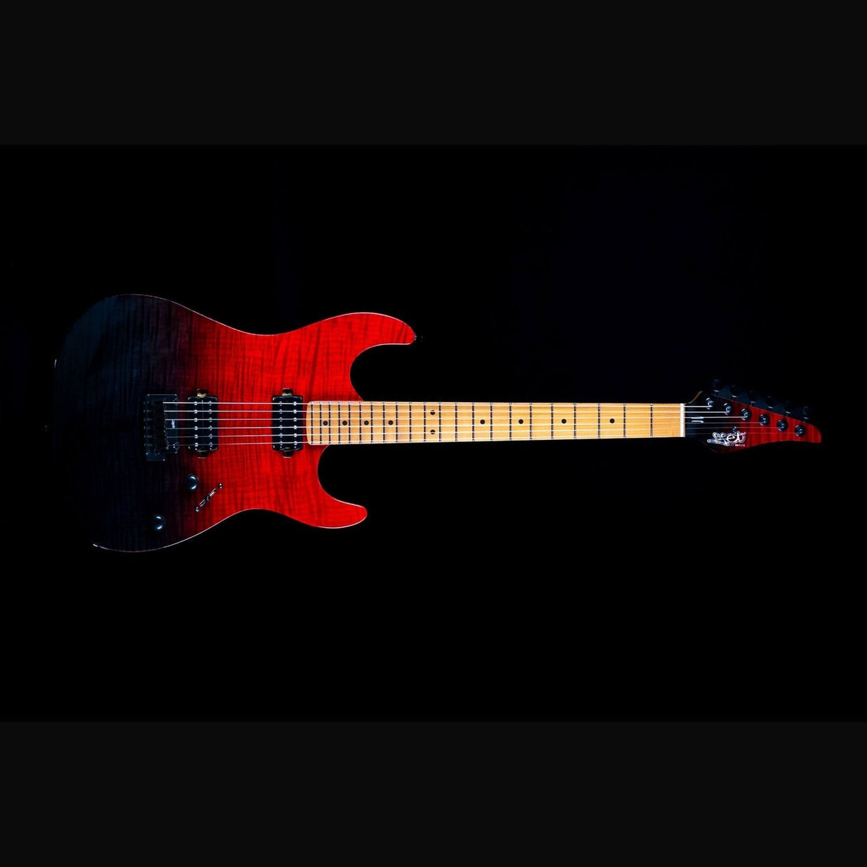 JET JS-1000 Vulcano S-style Elektrische Gitaar HH Flame Maple Top Roasted Maple Transparant Rood