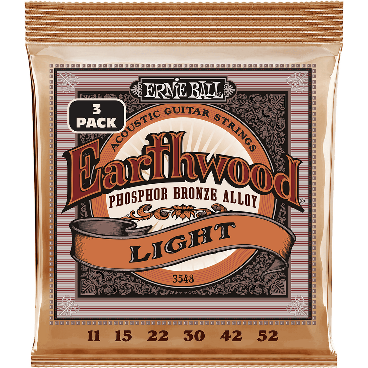 Ernie Ball 3548 Earthwood Fosforbrons Akoestische Gitaarsnaren Light 11–52 3-Pack