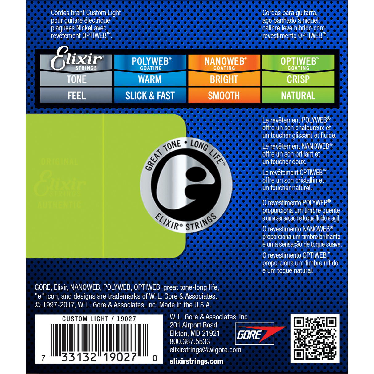 Elixir 19027 Optiweb elektrische gitaarsnaren Custom Light 009-046