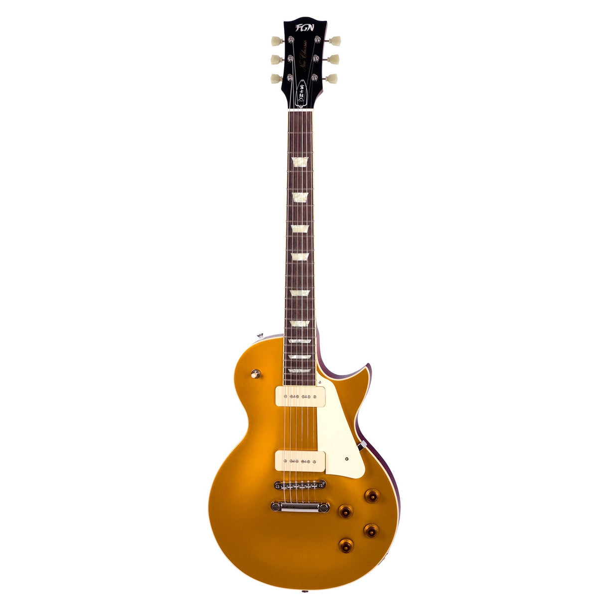 FGN Neo Classic LS11 elektrische gitaar Antique Gold, P90 pickups, 22 frets, met gigbag
