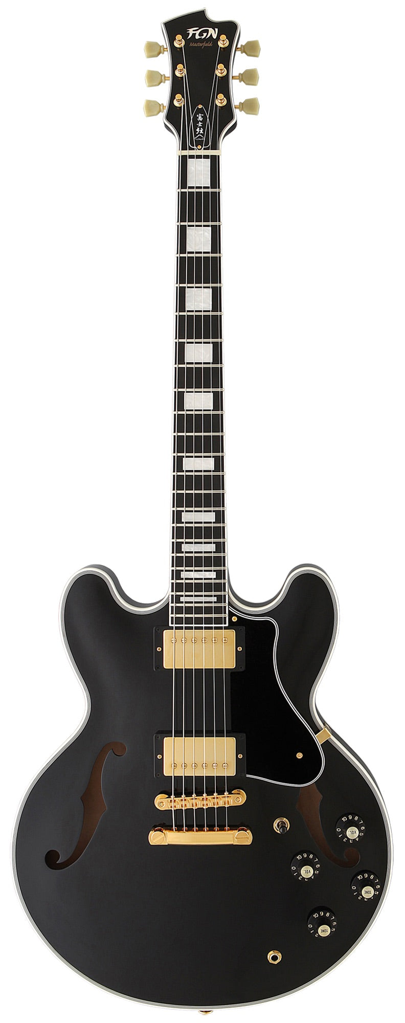 FGN Masterfield Semi Custom HH elektrische gitaar Zwart, Alnico 3 humbuckers, met koffer