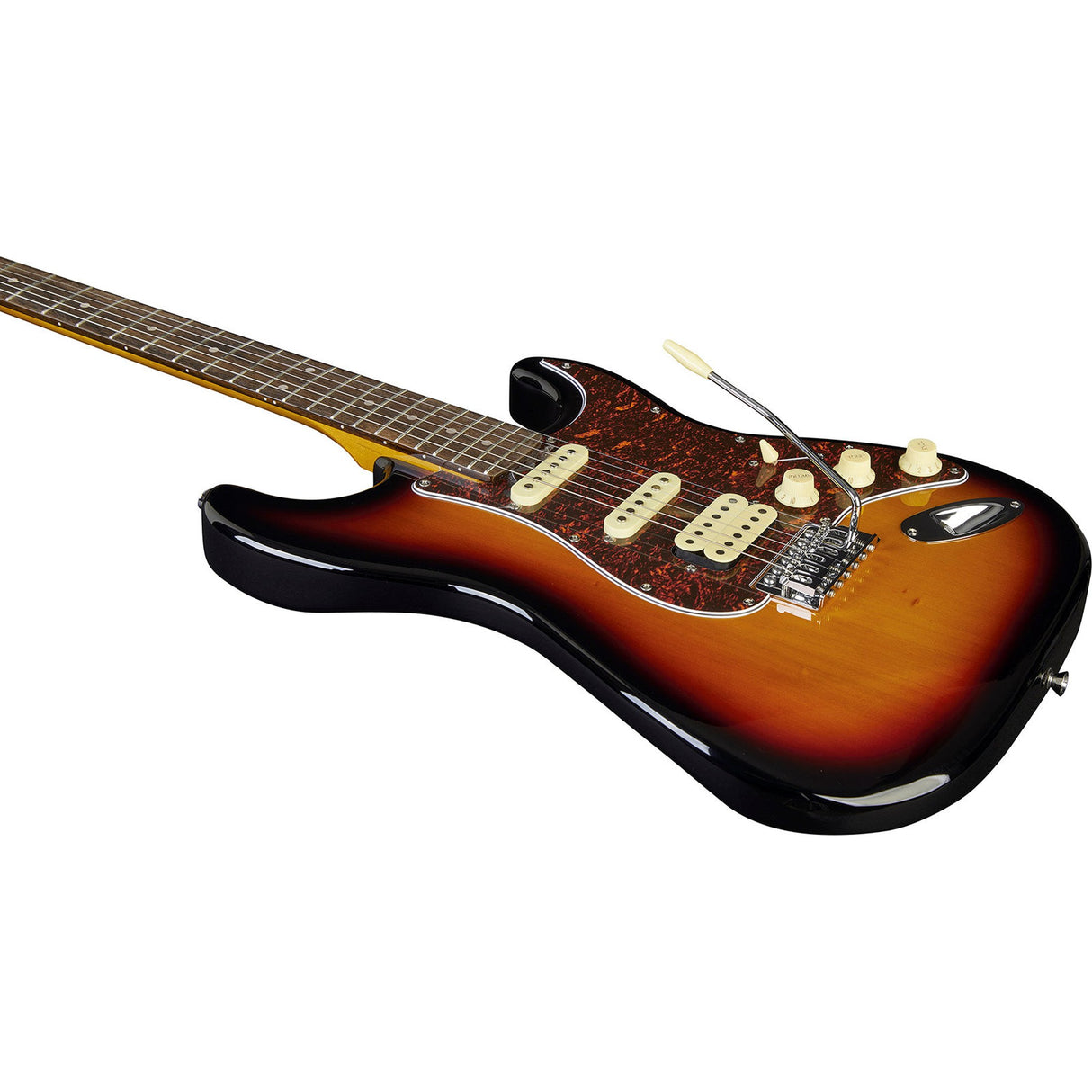 EKO ST350 SB elektrische gitaar sunburst, HSS pickups, 22 frets, laurier toets, vibrato