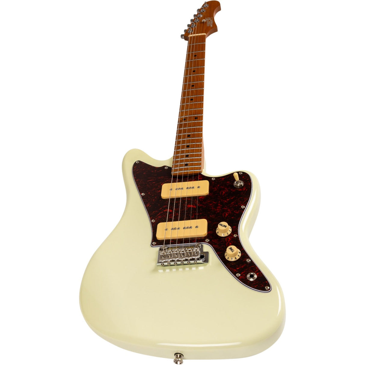JET JJ-300 P90 OW Offset Elektrische Gitaar Dual P90 Tremolo Roasted Maple Wit