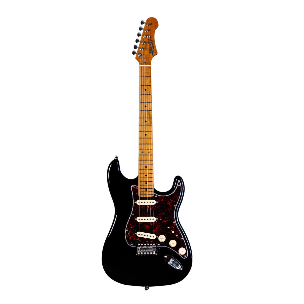 Jet JS-300 BK Elektrische Gitaar Black met Jet JG-30 GY Gigbag Set, Roasted Maple Hals, SSS Pickups, Tremolo