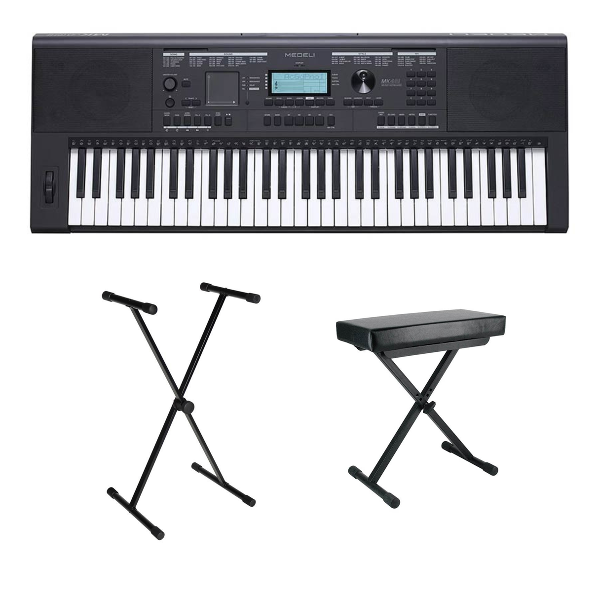 Medeli MK401 Millenium Series – Set met standaard & kruk, 61 aanslaggevoelige toetsen, 600 klanken