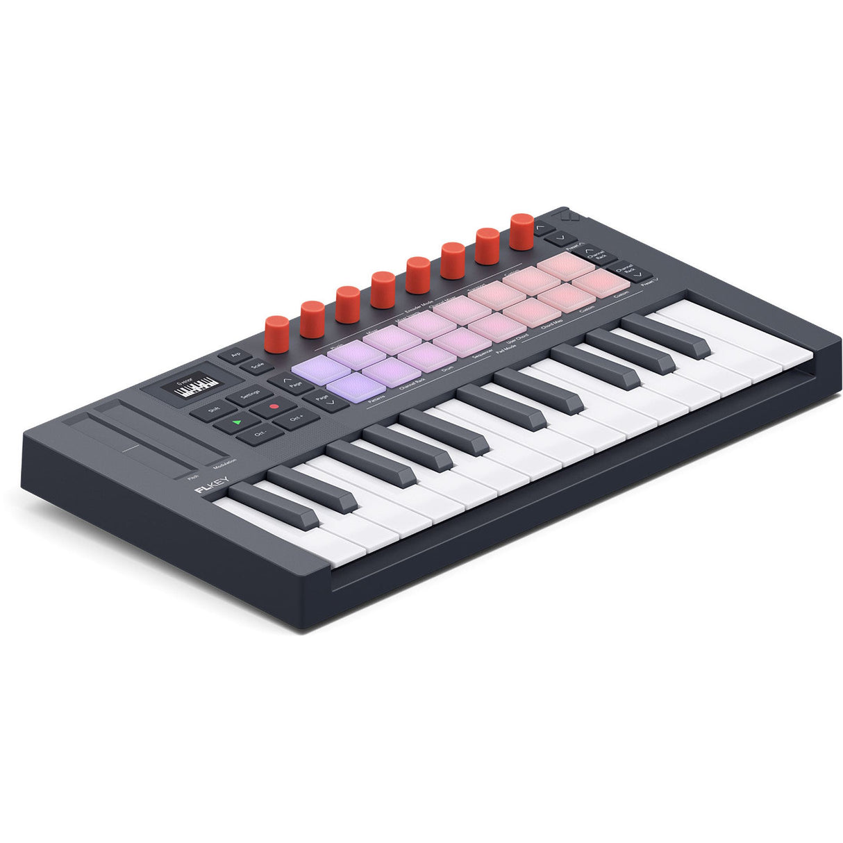 Novation FLkey2 Mini 25 toetsen, 16 pads, 8 knoppen, OLED display, grijs