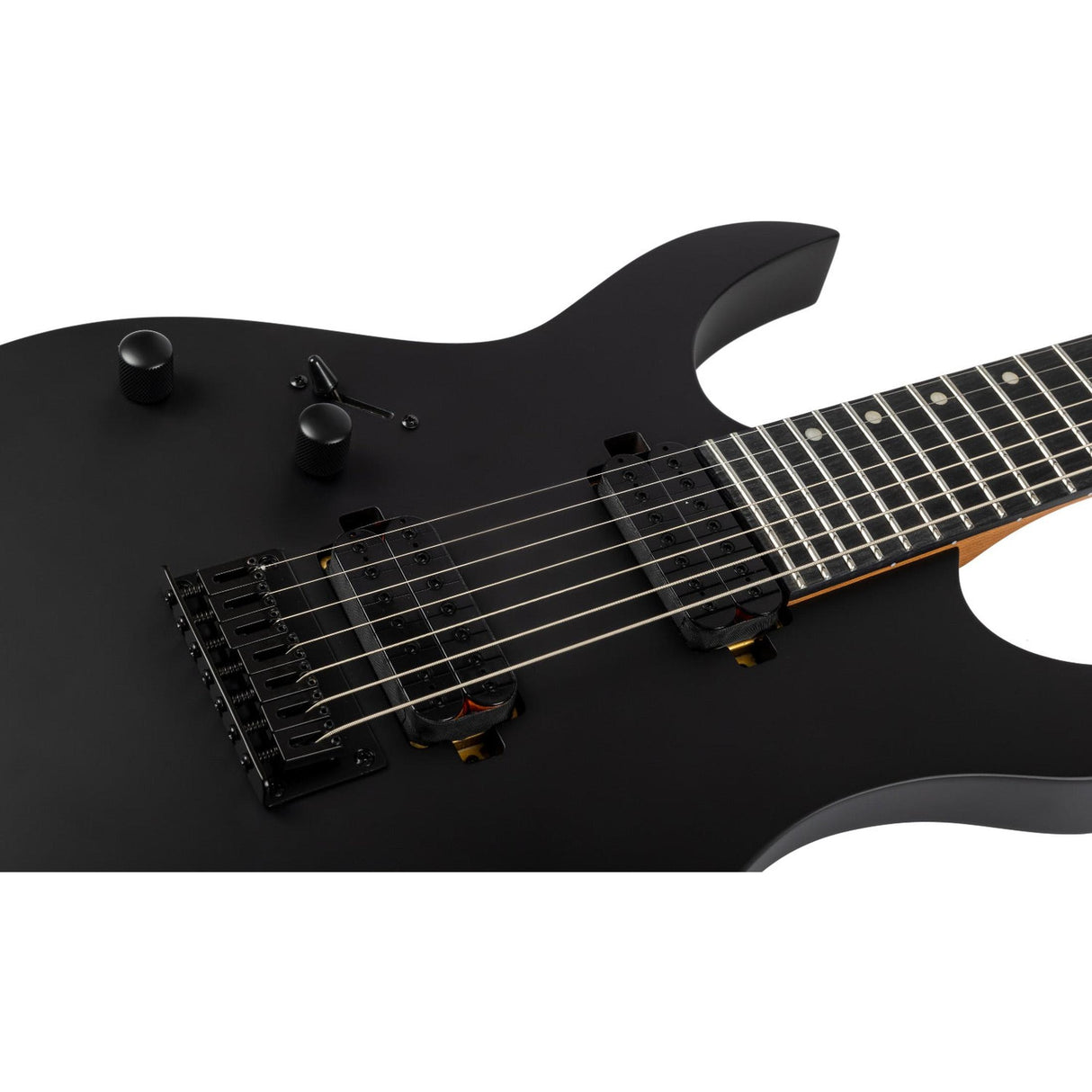 Spira S-407 MBK LH Linkshandige 7-String Elektrische Gitaar HH Villain Humbuckers Roasted Poplar Satin Black 26.5 inch