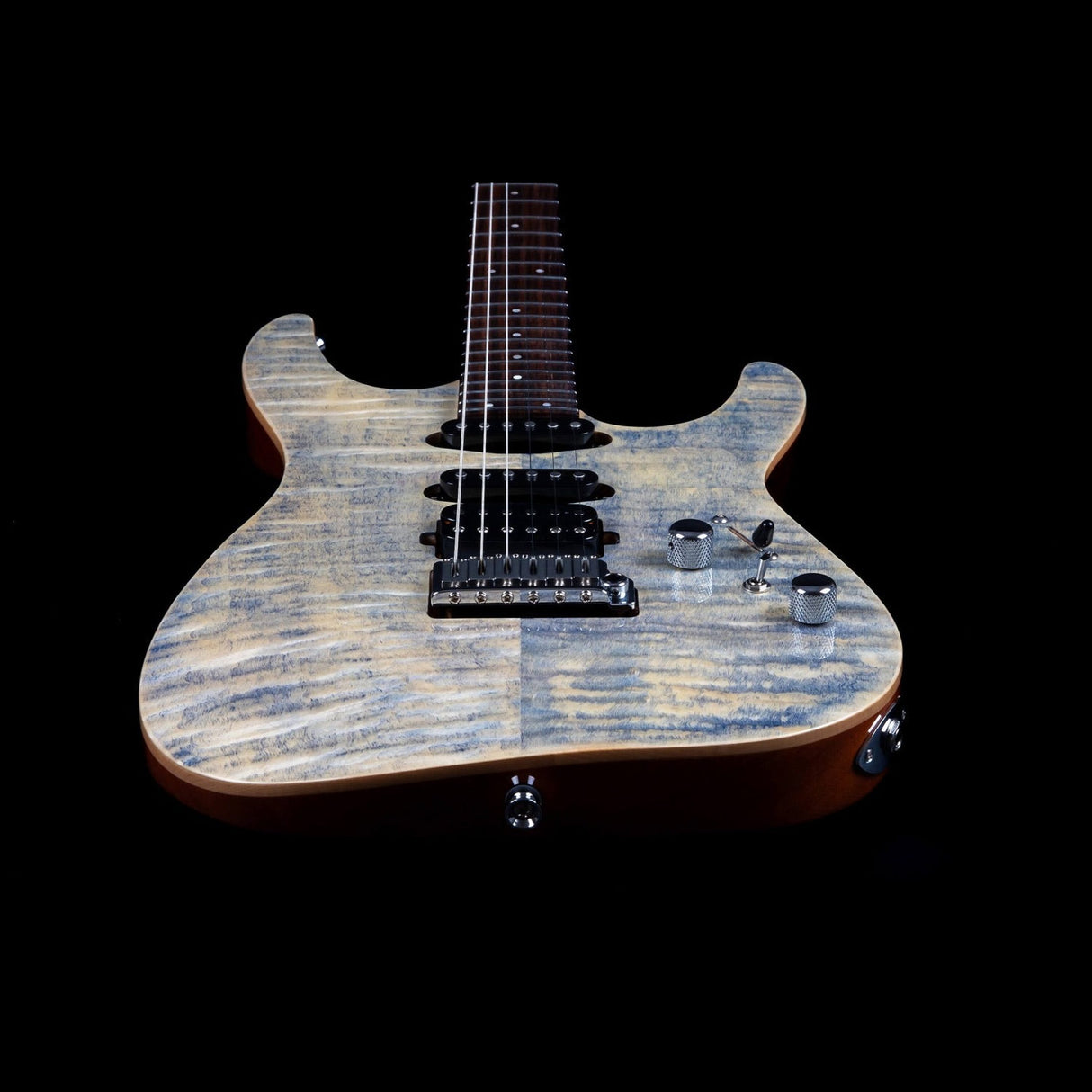 JET JS-45 Indigo Gray S-style Elektrische Gitaar HSS Flame Maple Top Rosewood Toets Indigo Grijs