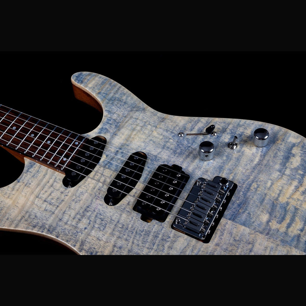 JET JS-45 Indigo Gray S-style Elektrische Gitaar HSS Flame Maple Top Rosewood Toets Indigo Grijs