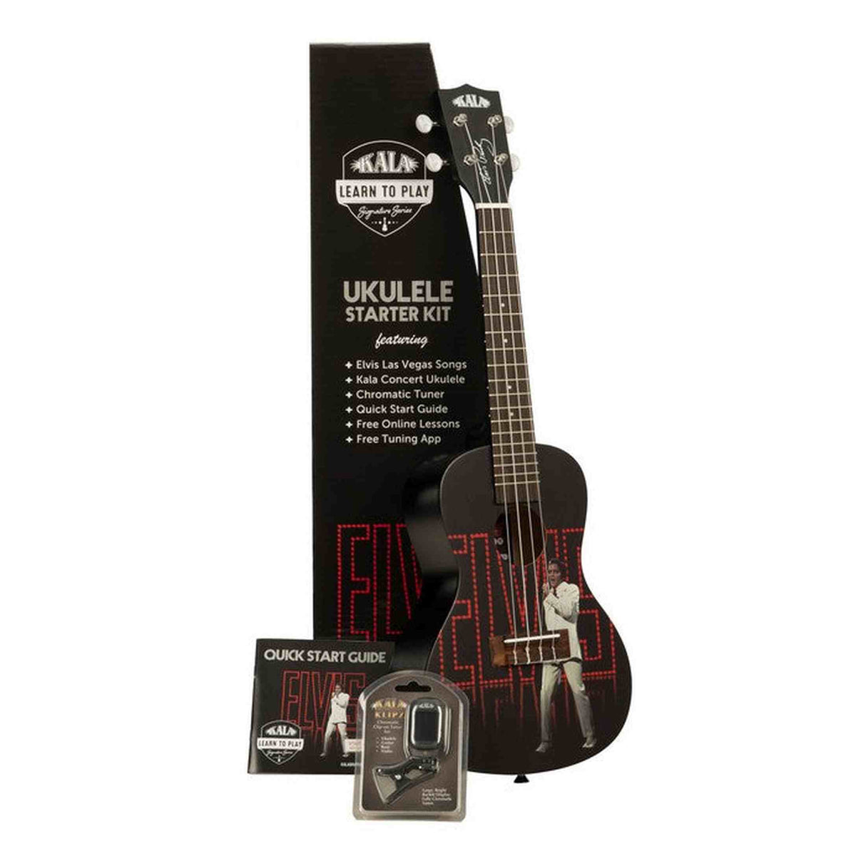 Kala Learn To Play Elvis Viva Las Vegas concert ukulele starterkit – Grafisch sparren bovenblad, met tuner, lessen en Elvis-songboek