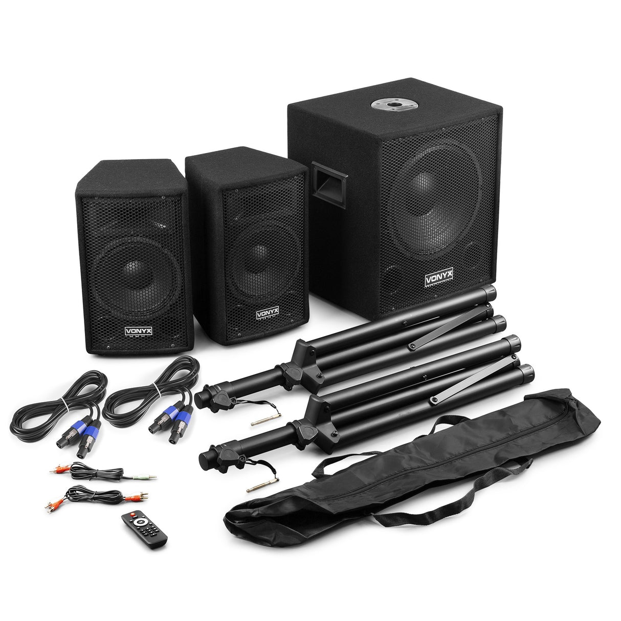 VONYX VX0812BT 2.1 Actieve Speakerset met 12 inch Subwoofer, Bluetooth en 8 inch Satellietspeakers