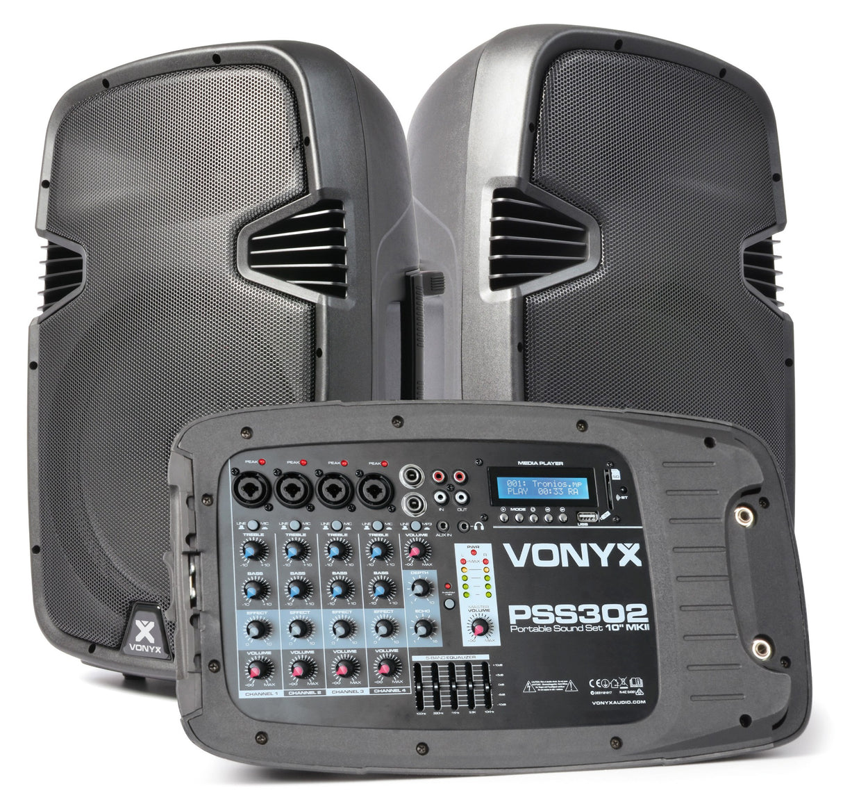 VONYX PSS302 Draagbare 300W Geluidsset met 10 inch Speakers, Bluetooth en 8-Kanaals Mixer