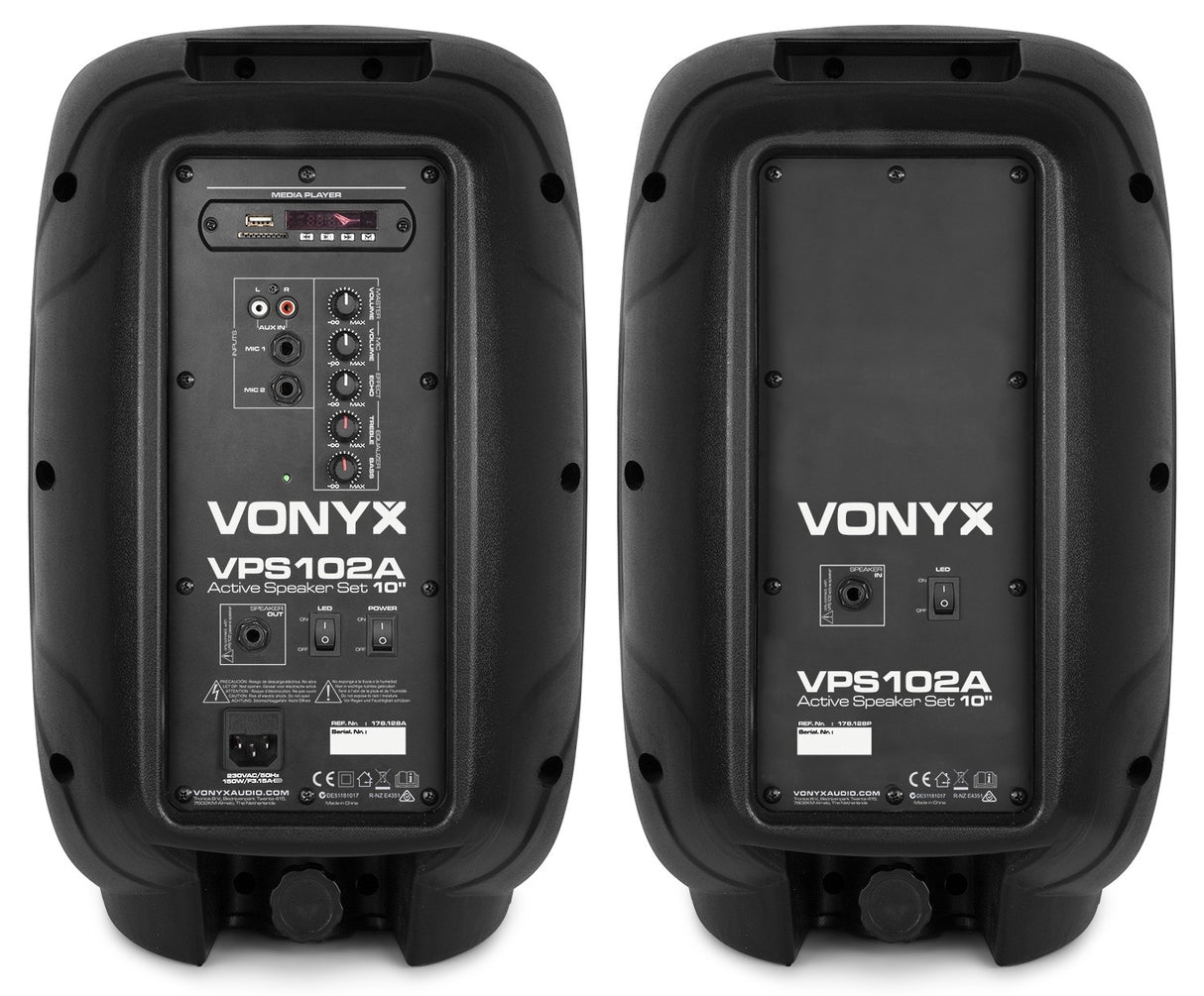 VONYX VPS102A 600W Actieve Speakerset met Bluetooth, USB/SD en 10 inch Woofers