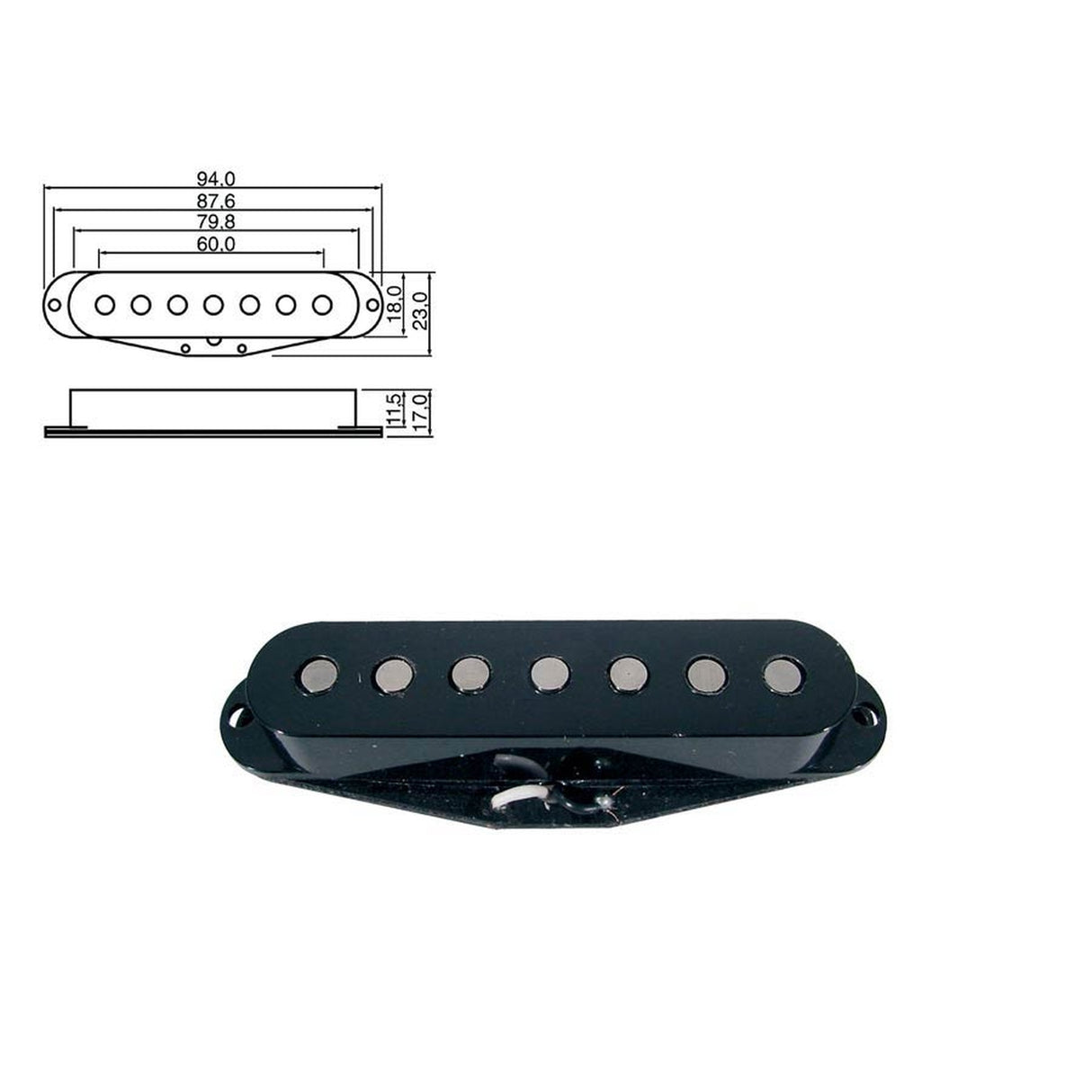 Boston PU-19-BK pickup enkele spoel Stallion 7-snarig, vintage alnico, zwart