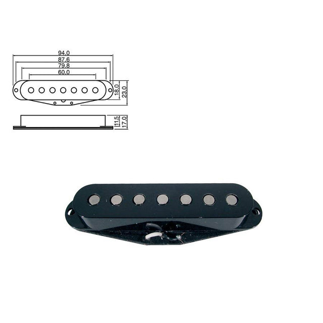 Boston PU-19-BK pickup enkele spoel Stallion 7-snarig, vintage alnico, zwart