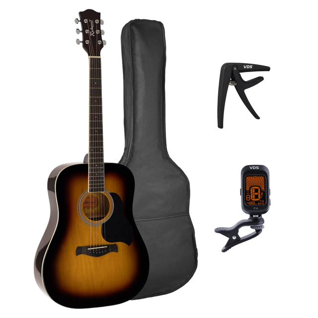 Richwood RD-12-SB Artist Series Dreadnought Akoestische Gitaarset Sunburst met Capo, Stemapparaat en Tas
