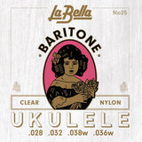 La Bella L-25 snaren set baritone ukulele, clear nylon, 028-032-038W-036W