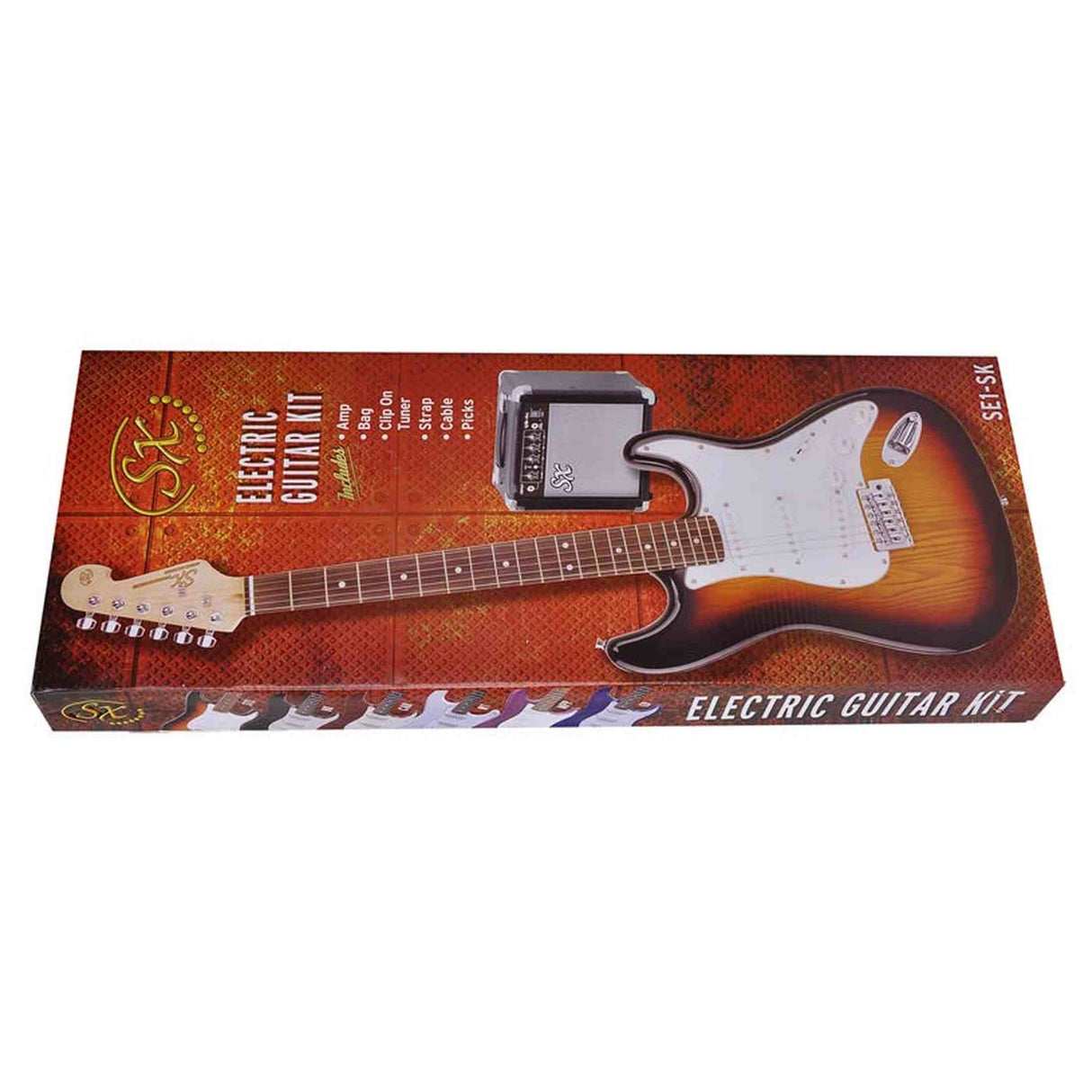 SX SE1SK-CAR elektrisch gitaarpakket – compleet starterspakket met versterker en accessoires, Candy Apple Red