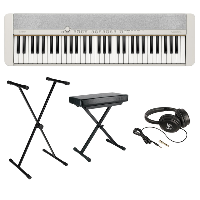 Casio CT-S1WE Casiotone Keyboard Set Wit met 61 Aanslaggevoelige Toetsen, Standaard, Kruk en Hoofdtelefoon