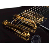 SX EH3-BK elektrische gitaar – LP Custom stijl, 2 humbuckers, mahonie/esdoorn, zwart + gouden hardware