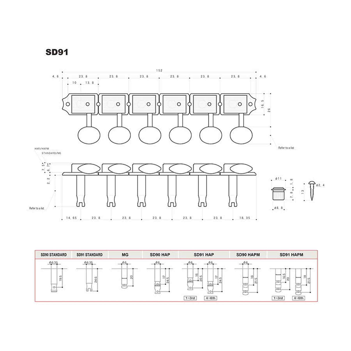 Gotoh GTH13051 SD91 stemmechanieken met HAPM and 05M knoppen, 6L, nikkel