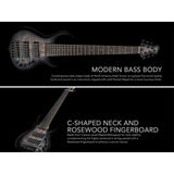 Sire M7+ A6/TBK Marcus Miller 6-snarige basgitaar, swamp ash met flame maple top, 35 inch, Heritage-3 preamp, Transparent Black