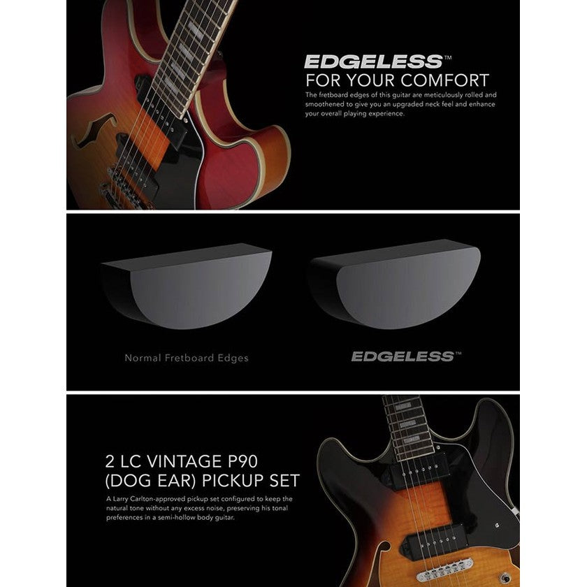 Sire Guitars H7VL/BK Linkshandige elektrische archtop gitaar met P90s zwart