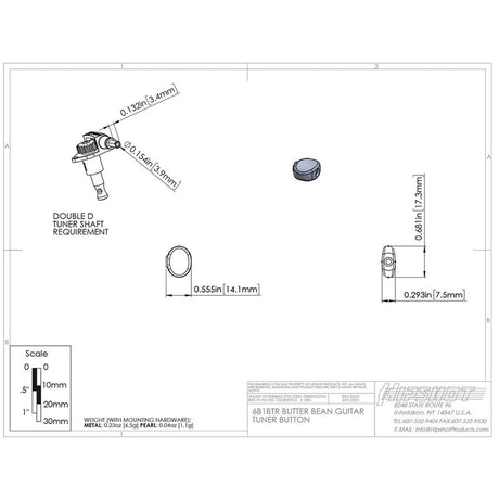 Hipshot HS6B1BTRP Butter Bean Stemknop voor Gitaarmechaniek Pearl, per stuk