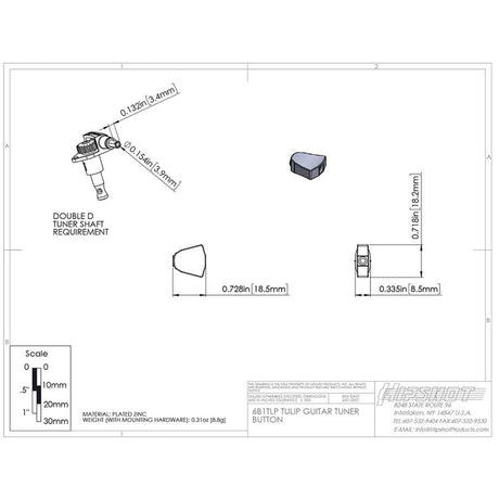 Hipshot HS6B1TLPC Tulip Stemknop voor Gitaarmechaniek Chrome, per stuk
