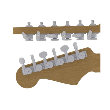 Hipshot HS6K1EL0SST guitar tuner upgrade kit, 6 inline Grip-Lock, closed satin staggered