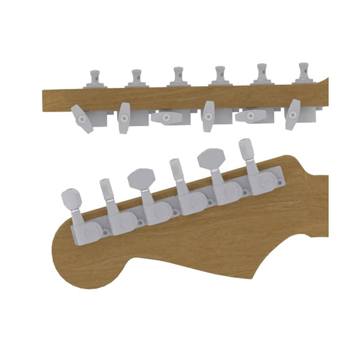 Hipshot HS6K1EN0SST guitar tuner upgrade kit, 6 inline classic, closed satin staggered