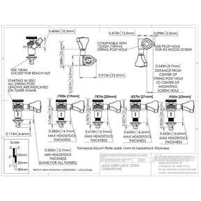 Hipshot HS6K1GL0NST guitar tuner upgrade kit, 6 inline Grip-Lock, open nickel staggered