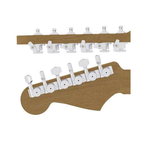 Hipshot HS6K1VEL0CS vintage guitar tuner upgrade kit, 6 inline Grip-Lock, closed chrome staggered